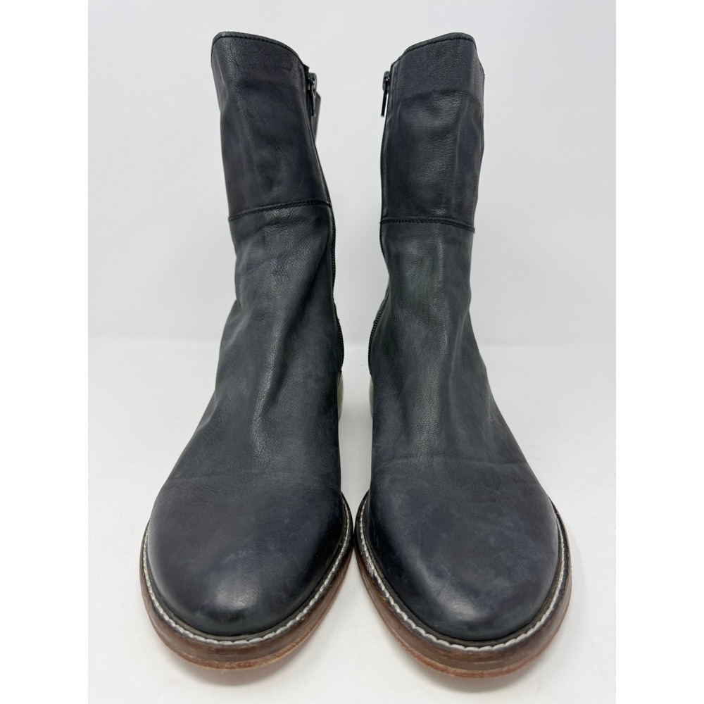 Free People Leo Ankle Boots Women's EU 40 US 10 Leather Block Heel Black - Picture 2 of 9